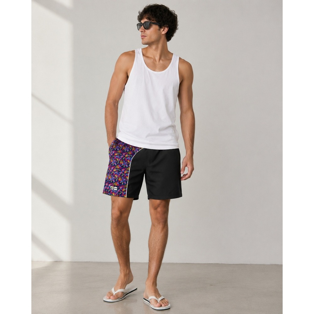 Fila Mens Swim Shorts XXL Black Multi Color Logo Board Trunks NWT